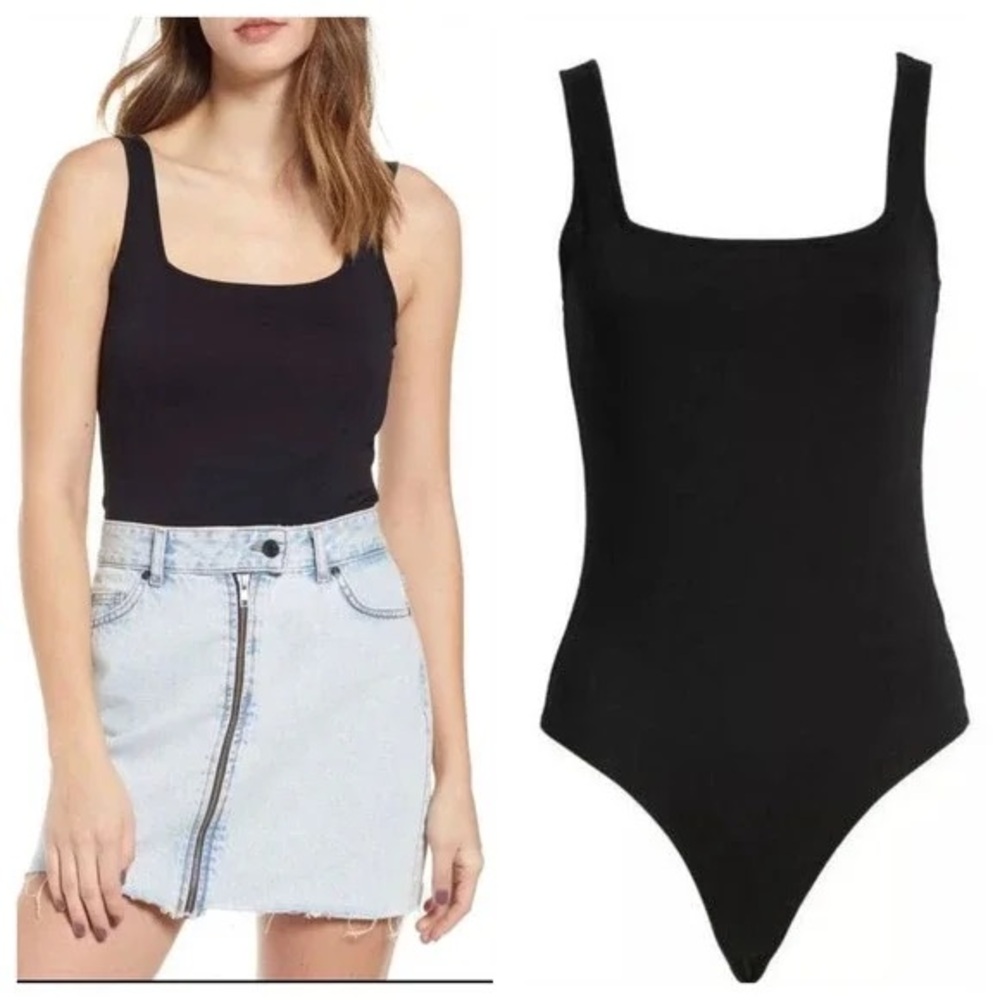Black Square Neck Bodysuit